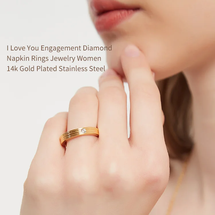 14k Gold Plated Stainless Steel Engagement Ring Diamond Napkin Rings Jewelry Women OEM ODM Service CLASSIC Gemstone Rings Opal