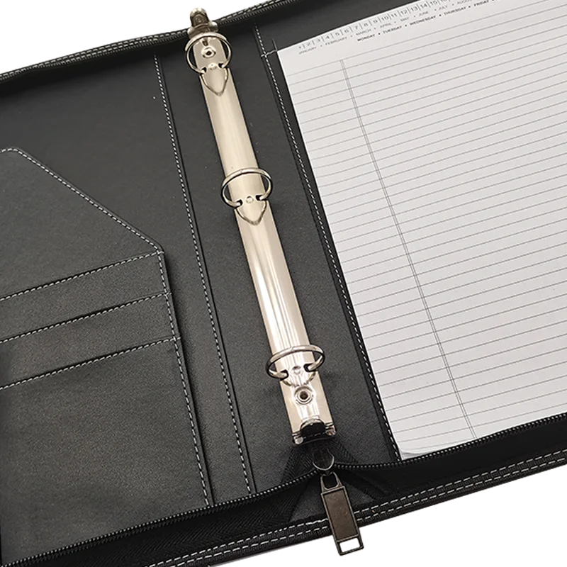 Modernqiu A4 Conference Document Portfolio 3 Ring Binder with Calculator File Folder PU Leather Modern Filing Products