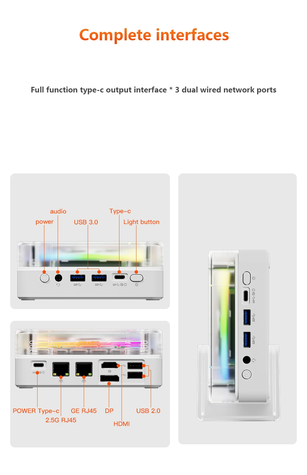 New Design RGB Mini PC AMD R7 5800H Windows11 Linux Dual DDR4 3200 DP HDMI2.1 WIFI6 Dual RJ45 AMD Mini Computer