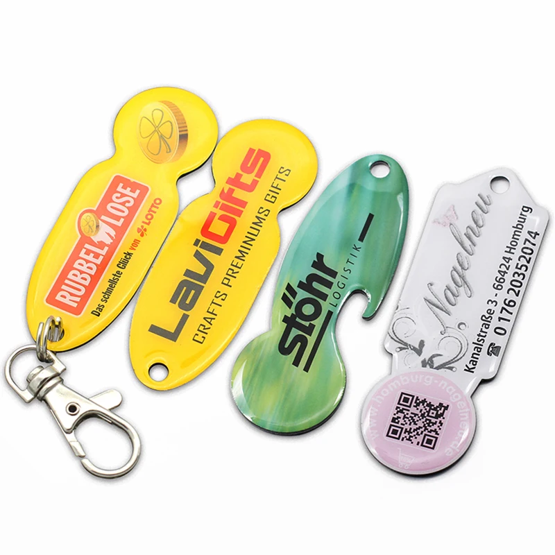 Custom Print Logo Keychain Metal Trolley Coin Key Chain Sublimation Trolley Coin