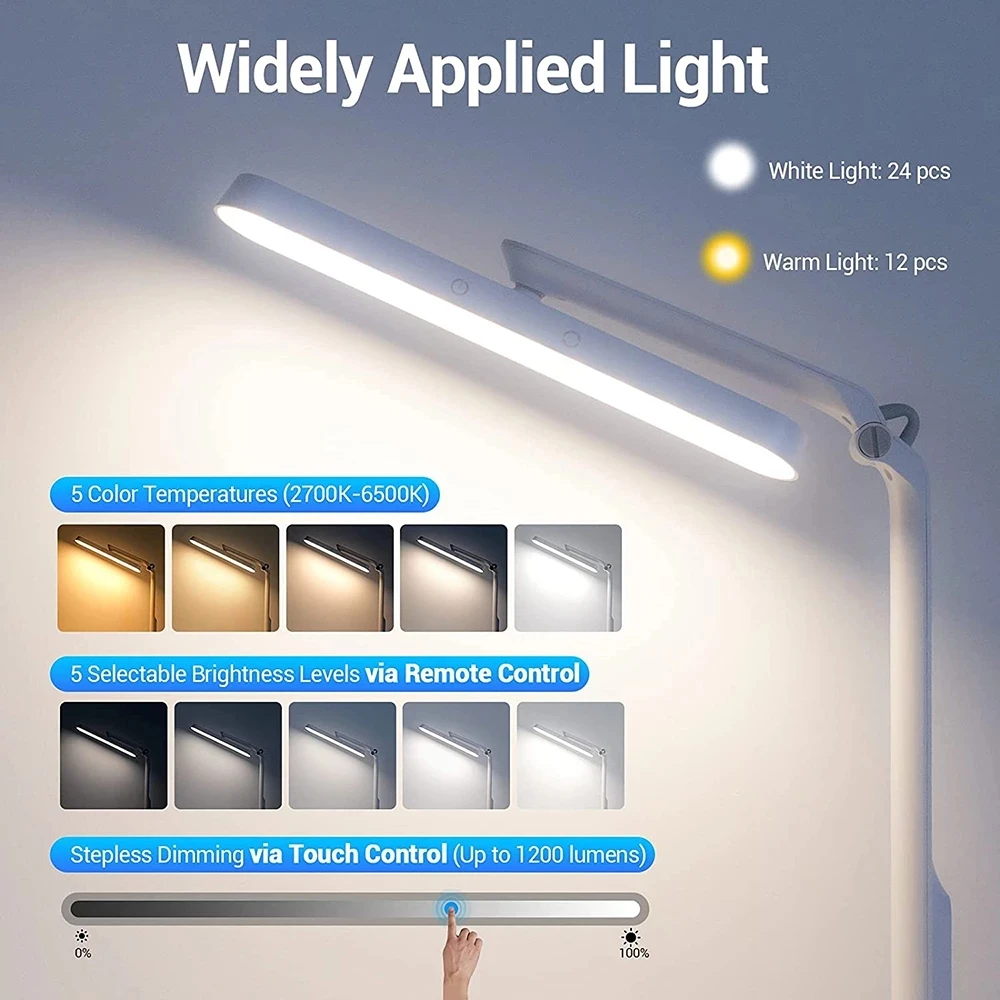 Remote Control Adjustable LED Desk Lamp Eye-Caring Office Light Rechargeable Touch Control Stepless Dimming Reading Table Lights