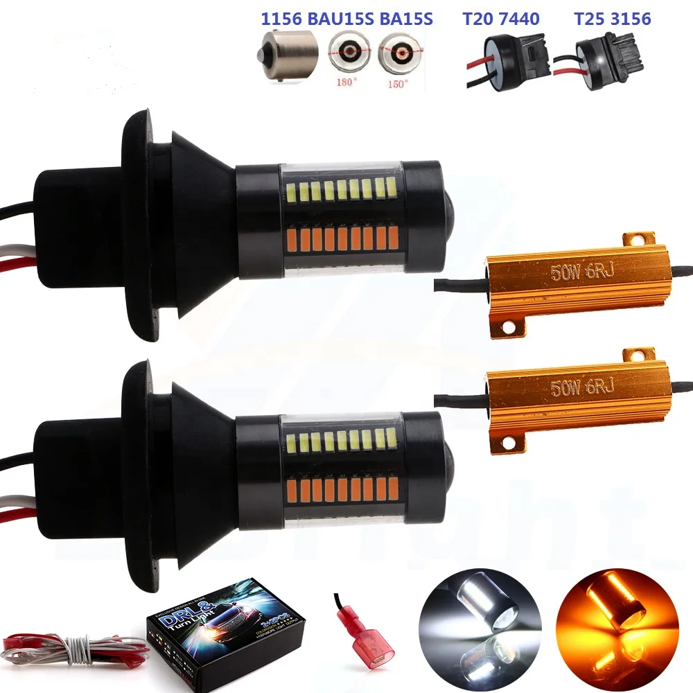 Canbus Белый Янтарный переключатель PY21W BAU15S P21W BA15S 3156 T20 7440 светодиодный DRL поворотный сигнал 4014 66SMD автомобильные фонари заднего