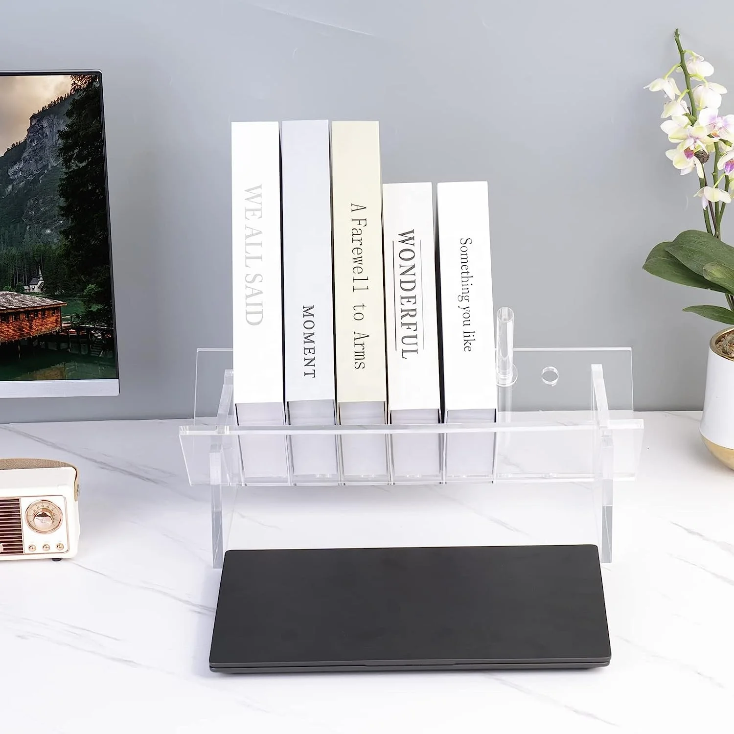 Acrylic CD Book Storage Organizer Clear Modern Magazine Holder Bookcase Tabletop Bookshelves Rack for Office Home Shelf Display