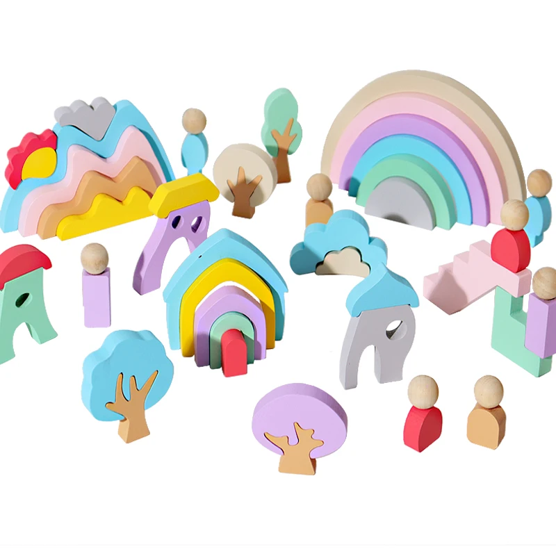 Wooden stacking Building block Sets kids toys 2024 Babys Diy Early Educational Learning Montessori Games Toys For Kids