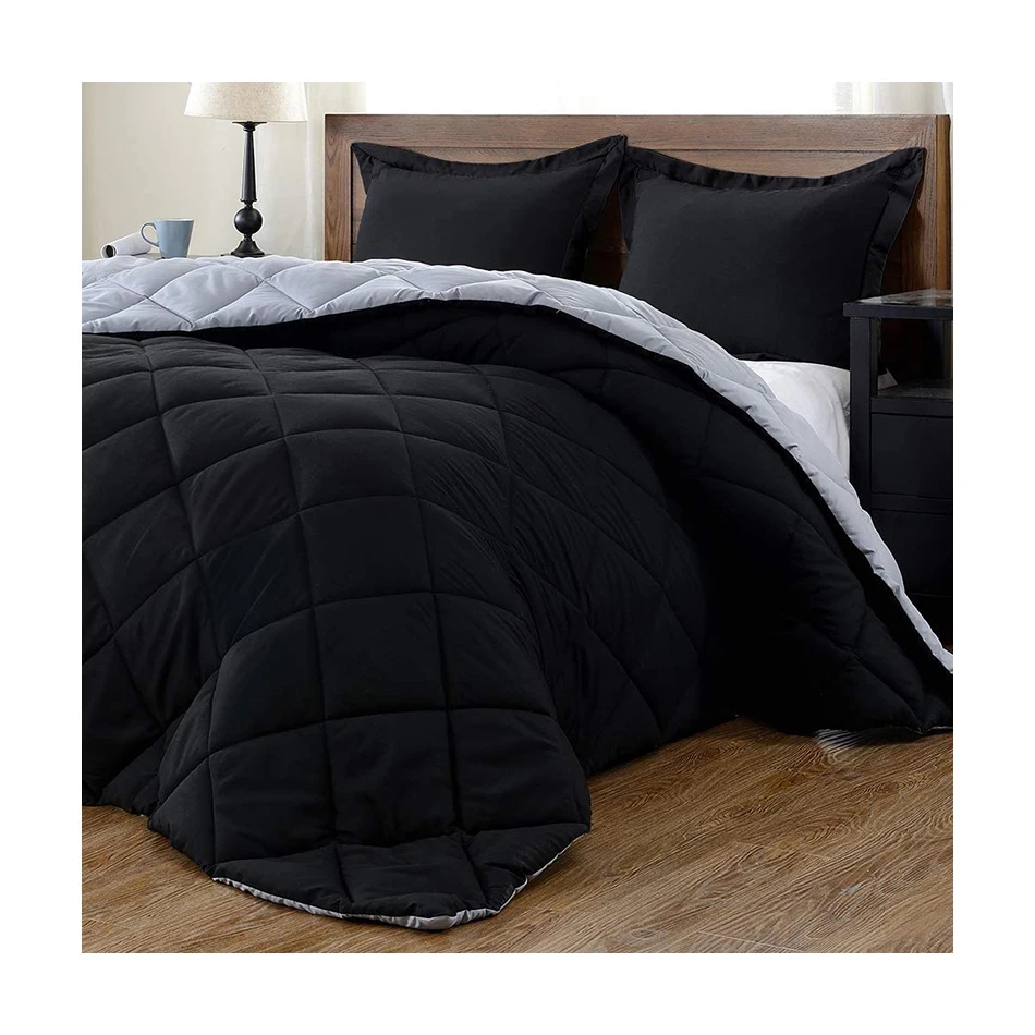 Grey Comforter Queen Set  Cationic Dyeing Queen Comforter with Pillow Shams