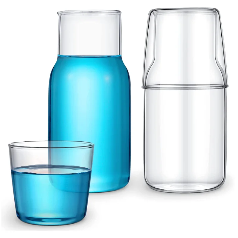 Hot selling Wholesale Household Glass Heat Rsisting Cold Kettle And Cup Glass Juice Water Pitcher Set