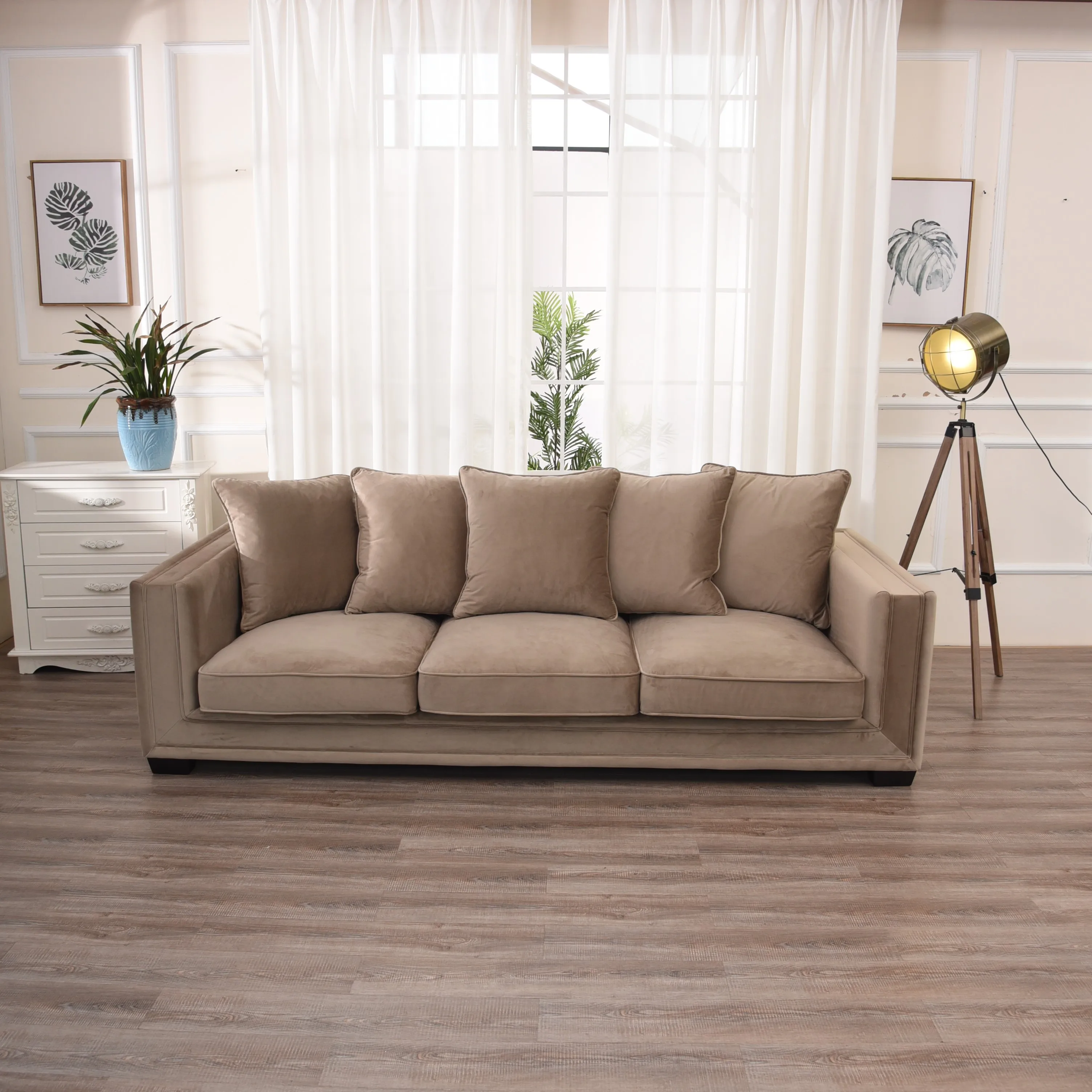 
 Домашний дизайнерский диван из ткани кофейного цвета на 3 места, современный комплект диванов из массива дерева с внутренней рамой, стильный диван, мебель для гостиной  