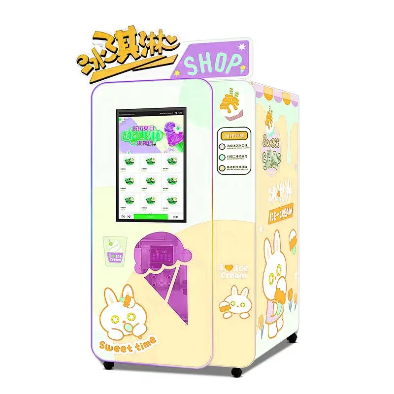 Automatic Soft Ice Cream and Coffee Vending Machine with LCD Display Modern Design for Convenience