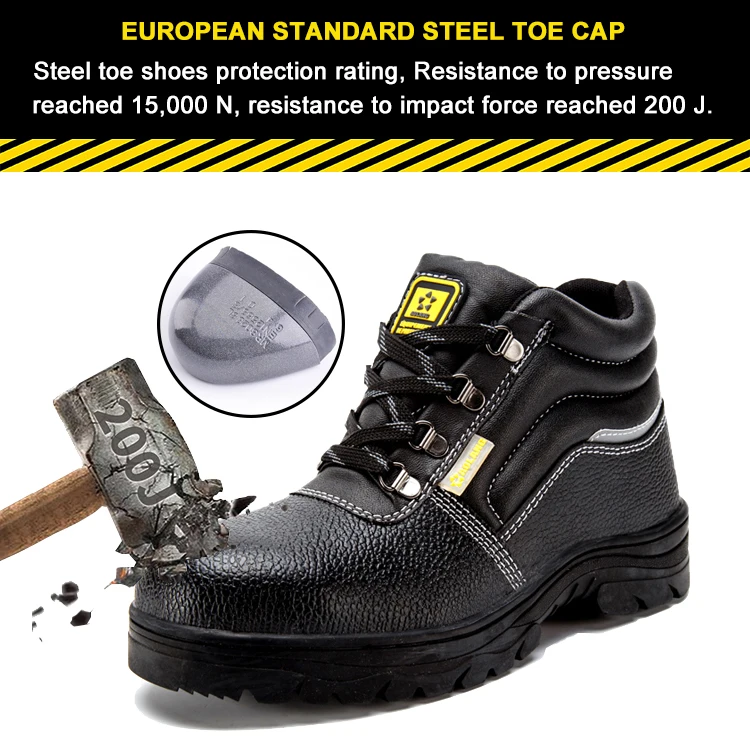Hot Selling Industrial Cow Leather Anti Puncture Construction Steel Toe Rubber Outsole Men Safety Work Shoes