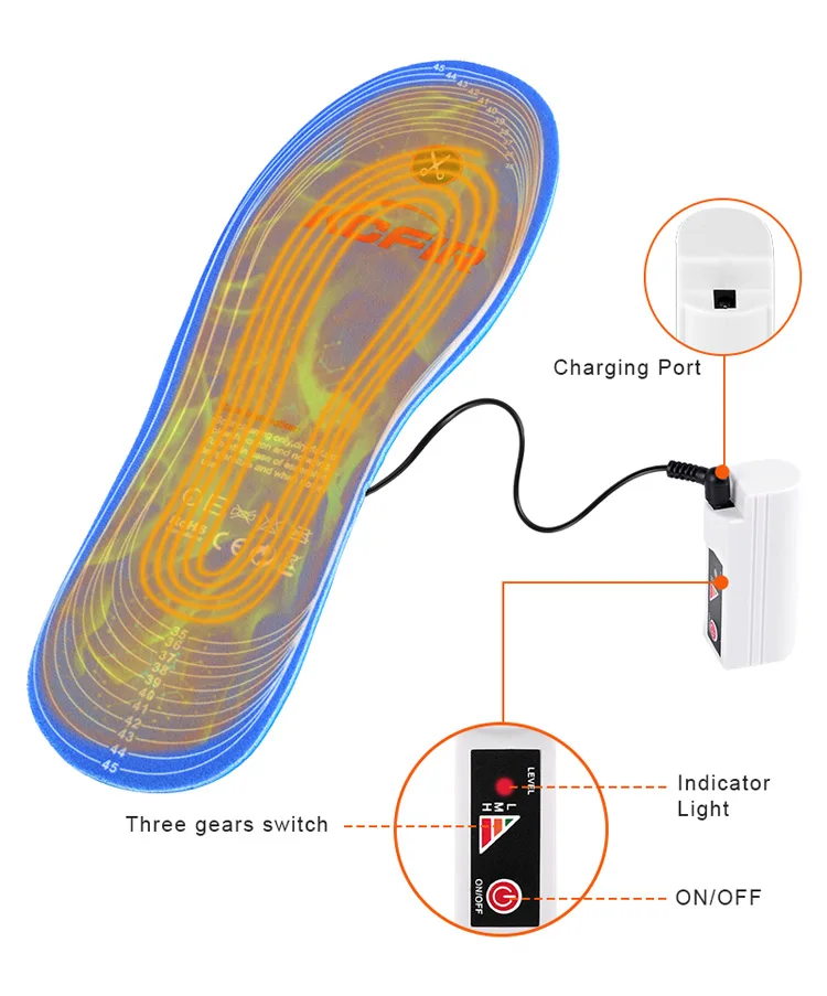 Тепловые стельки для перезаряжаемой обуви от производителя shenzhen USB с подогревом