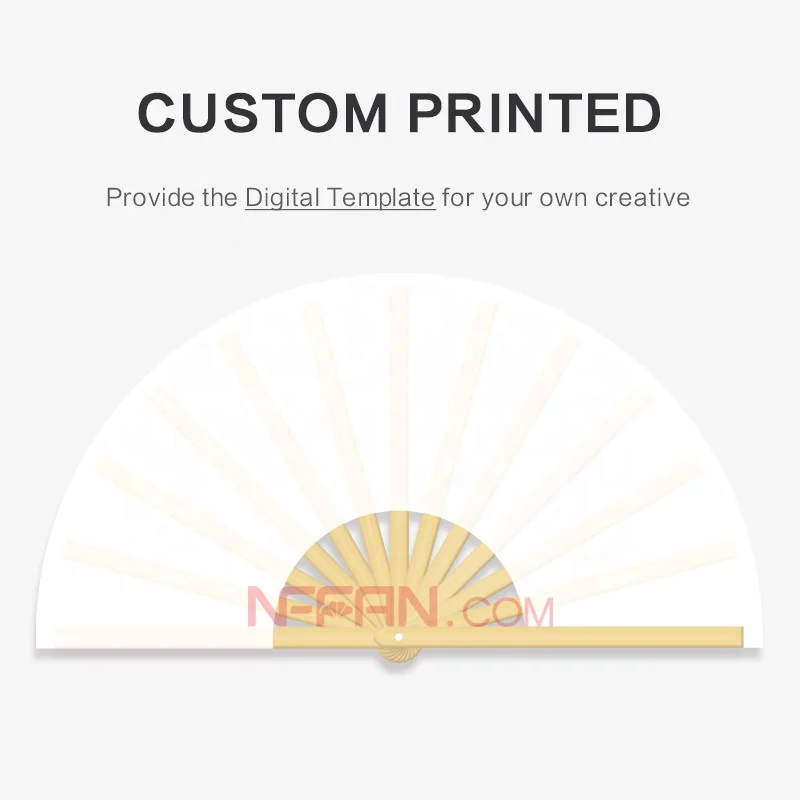 Custom Printed Large Clack Bamboo Folding Rave Hand Fans Wholesale for Festivals or Event