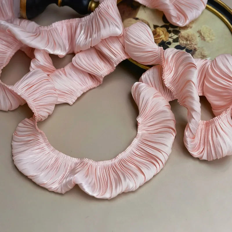 3/5CM Wide Glitter Soft Crystal Satin Pleated 3DLace Fabric Fringe Ribbon Frills Ruffles Trim Dolls Cloth Headwear Sewing Decor