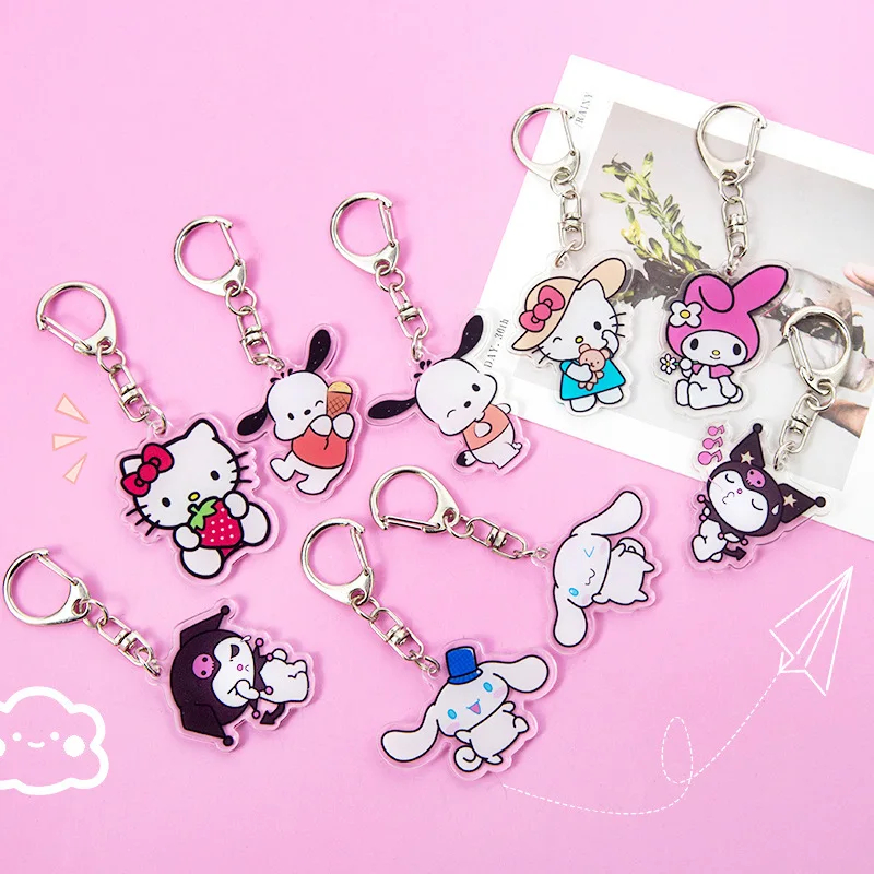 Милый мультяшный Hello Kitty Cinnamoroll Kuromi брелок для ключей акриловый в наличии