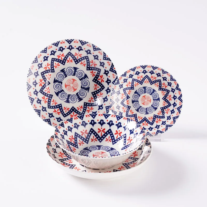 Huilang Round Edge Porcelain Round Dinnerware Set Bohemia Ceramic Dinner Set Dinnerware Porcelain Dishes Porcelain Plate Set