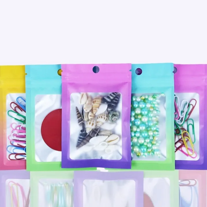 One Side Clear Small Mini Rainbow Iridescent Mylar Packaging Ziplock Pouch Bags custom logo pvc plastic shopping bag holographic