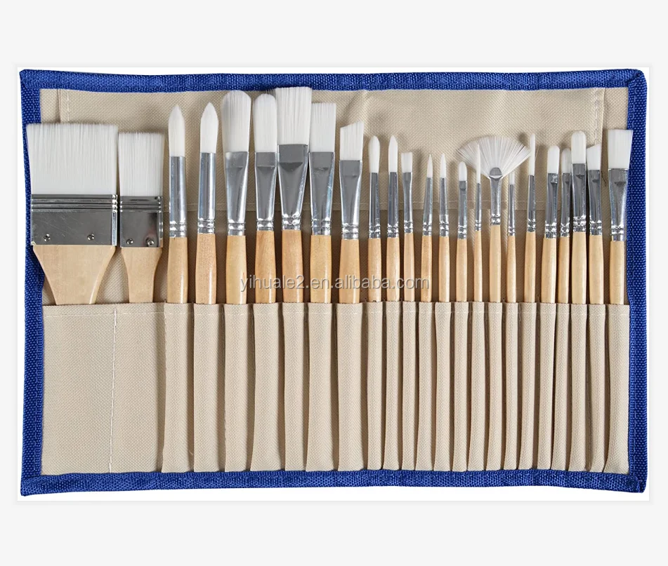 2023 YIHUALE Customized Logo burlywood handle professional artist brushes kit with canvas bag