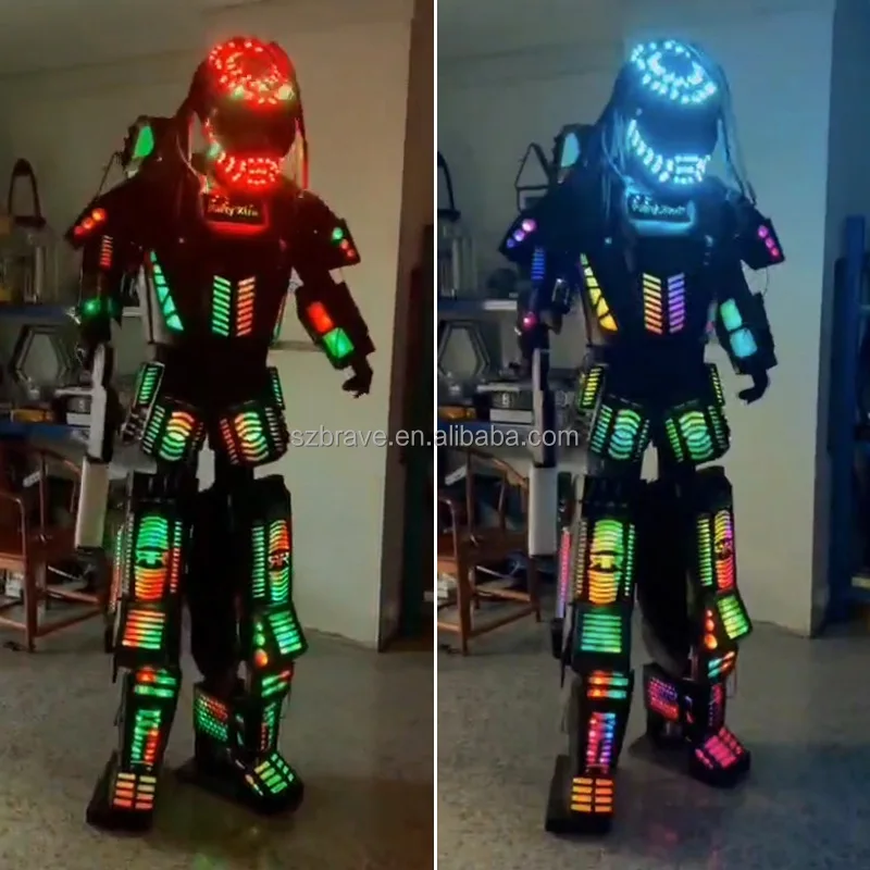 Halloween Glowing Performance Wear LED Robot Cosplay Costume Luminous Clothes Led Robot Suit