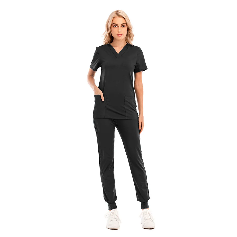 New Elastic Nurse Scrubs Sets V Neck Medical Uniforms Anti Wrinkle Hospital Scrubs Sets For Women