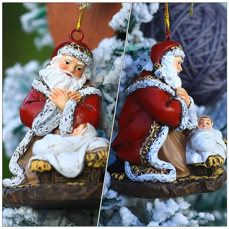 Interior Outdoor House Christmas Tree Hanging Ornament Vintage Red Coat Santa Adornment Resin New Statues Sculptures Decoration