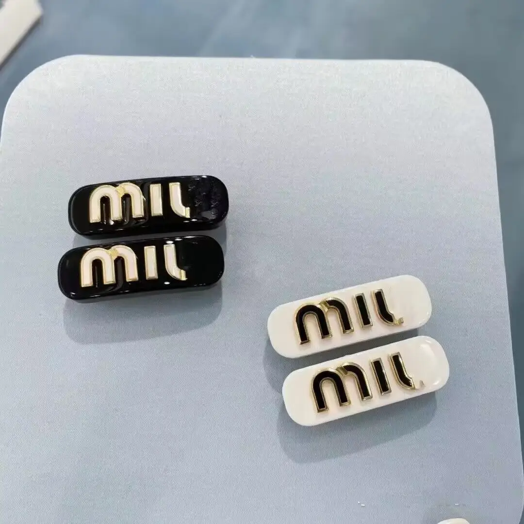 Fashion Jewelry M Designer Brand Rectangular Cellulose Acetate Hair Clip With Logo Letter Princess Barrette Girls Hairgrip