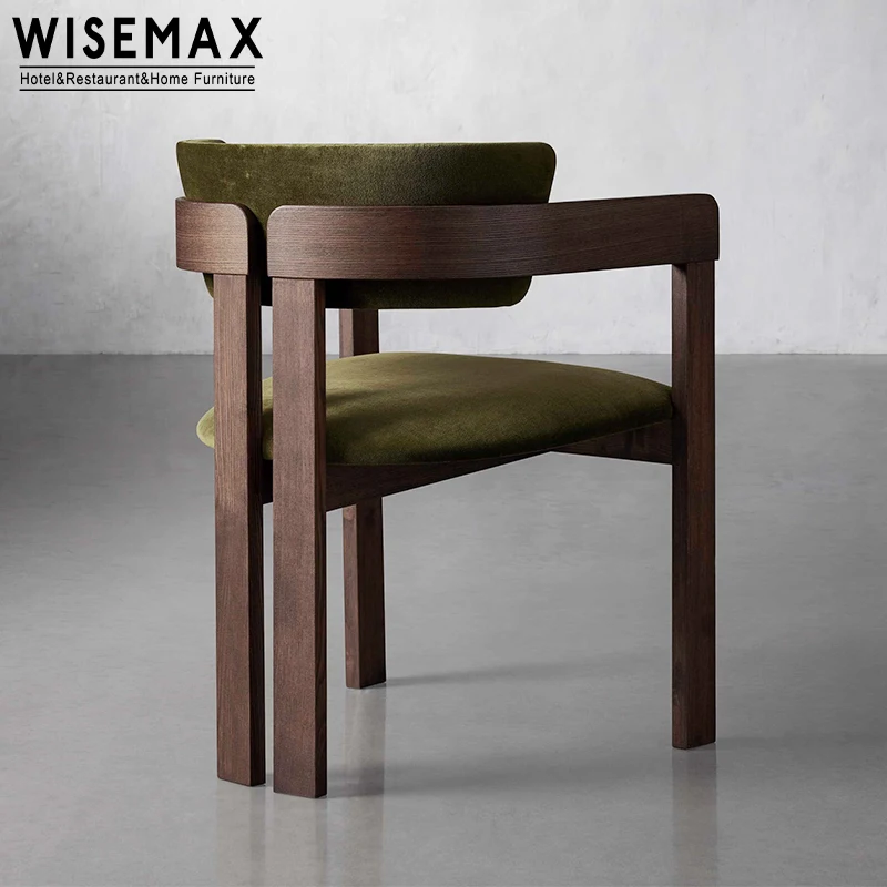 WISEMAX FURNITURE Nordic Style Solid Wood Dining Chairs Restaurant Teddy Fabric Wooden Dining Chair for Dining Room