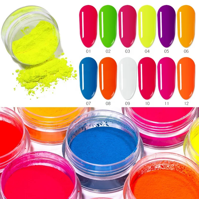 12colors Fluorescence effect Glitters Pigments Nail fluorescent Powder