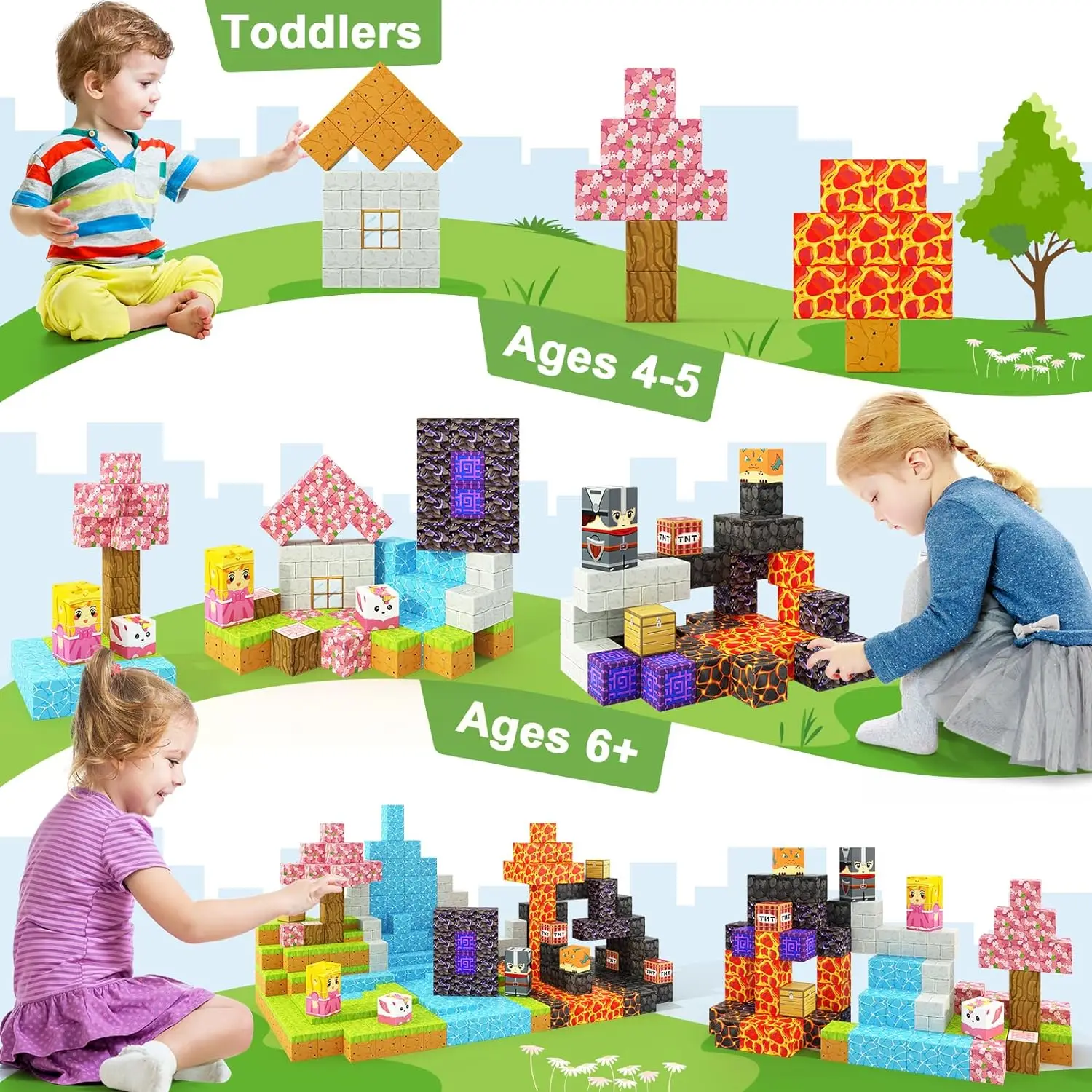 84 PCS Magnetic Blocks Build Mine World Magic Portal Set Magnetic Tiles Building Blocks Toddler Toys STEM Sensory Toys OEM