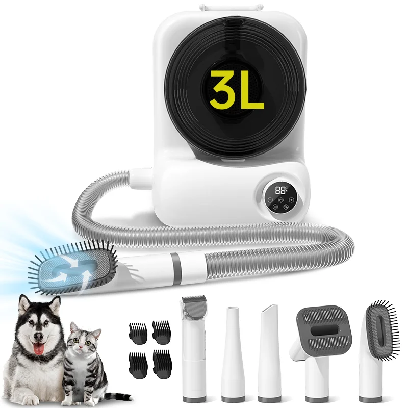 Dog Vacuum Grooming Tools with Comb Clipper Grooming Dryer Adjustable Temperatures and Anion Functions Pro Dog Grooming Kits