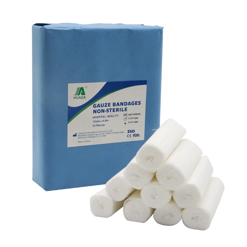 Medical Elastic Cotton Gauze Roll Individual Pack Wound Dressing Sterile Wraps Medical Gauze Bandage HUADA