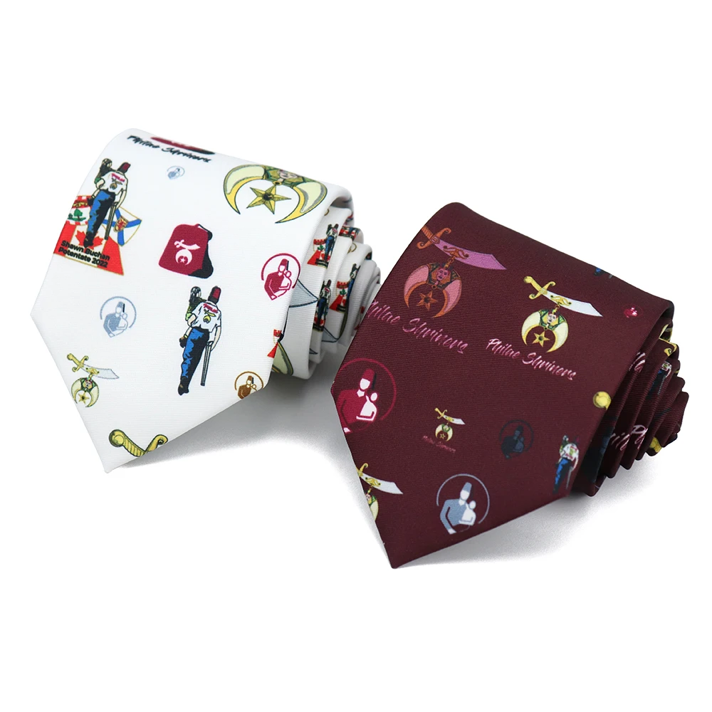 Мужские коллекции на заказ белые бордовые красные Shriner больничные галстуки с принтом логотипа дешевые мужские масонские из полиэстера
