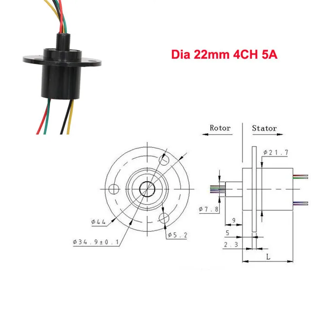 360 Degree Unlimited Rotation Conductive Slipring OD 22mm 4 Wire 5A High Current Electric Slip Ring Rotary Joint Connector