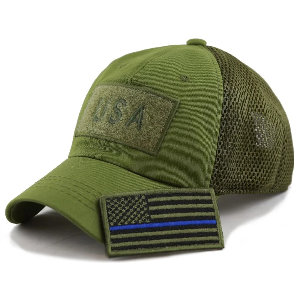 Tactical Embroidery Patch Trucker Cap Operator with USA Flag Camouflage Hoop Loop Closure Mesh Baseball Cap
