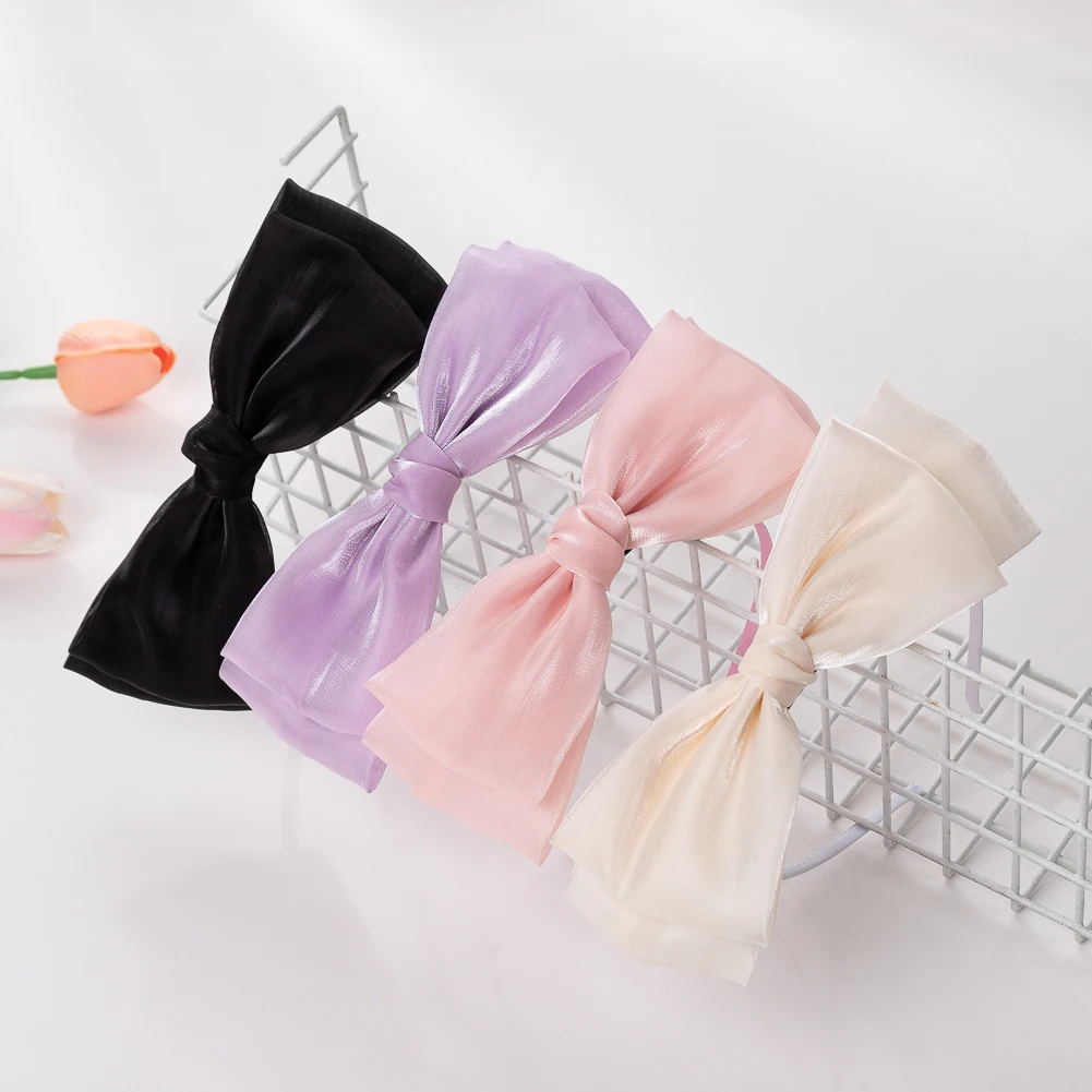 Large Bows Hairband for Women Glitter Gauze Mesh Bows Headbands Bandeau Cheveux Femm For Girl Hair Hoop