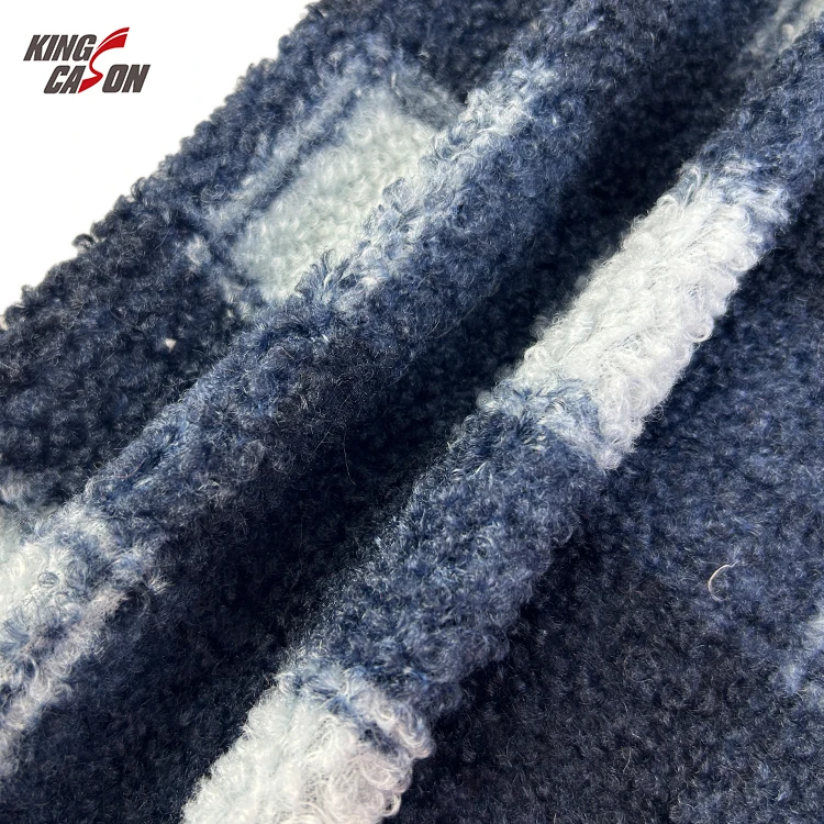 KINGCASON Hot Sale Fluffy checkered print 100% Polyester Flannel and Sherpa Bonded Fleece Fabric For Garments Coat