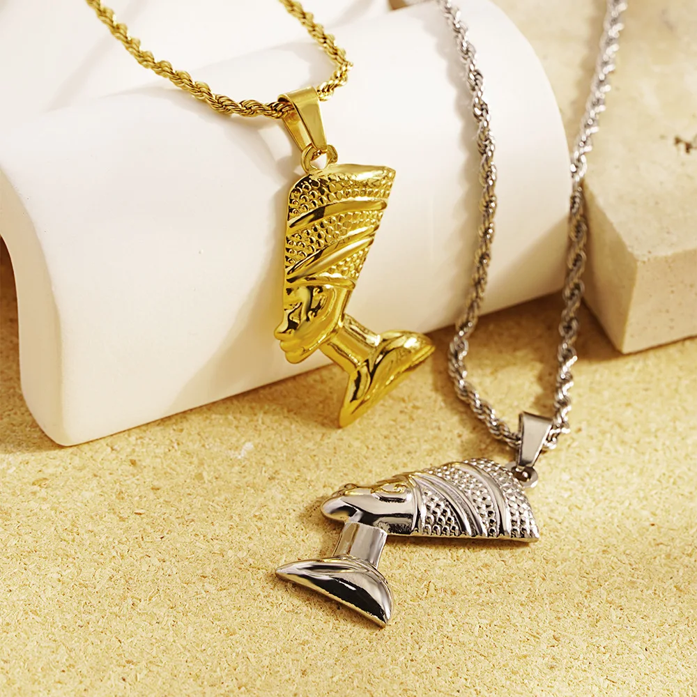 SSeeSY custom fashion jewelry stainless steel head pendant of queen Nefertiti of ancient Egypt necklace for men women
