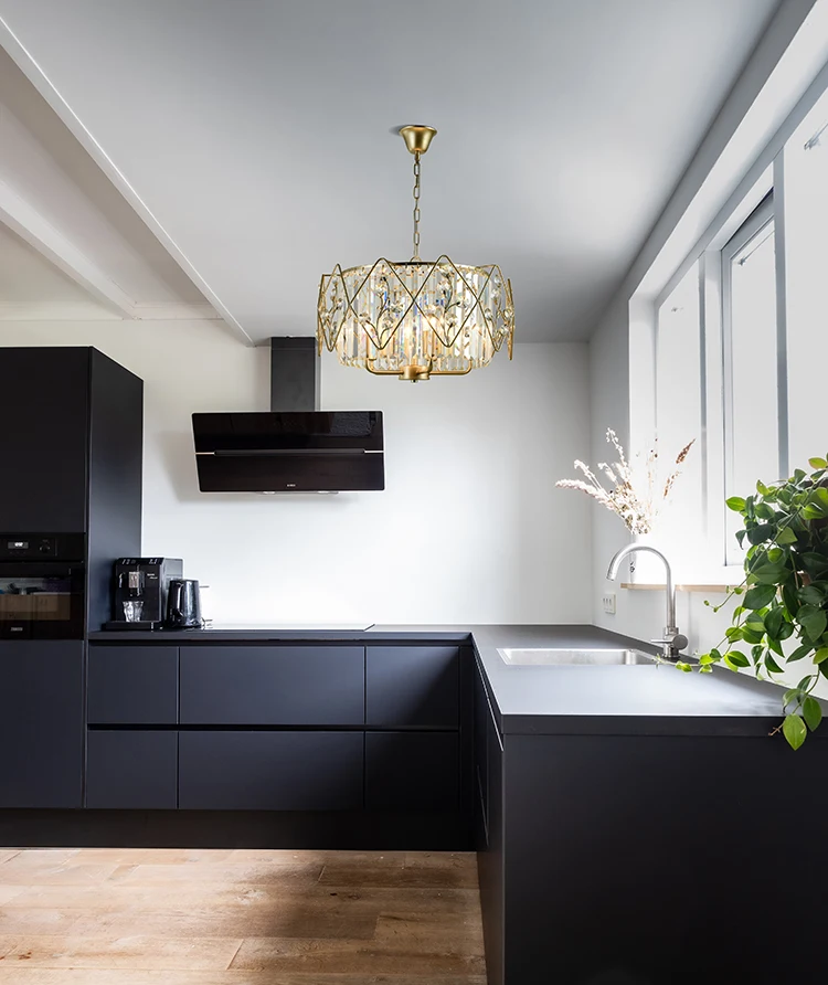 Modern Crystal Chandelier,Black Metal Semi Flush Mount Ceiling Light Fitting,E27 LED Ceiling Light for Dining Room Livi