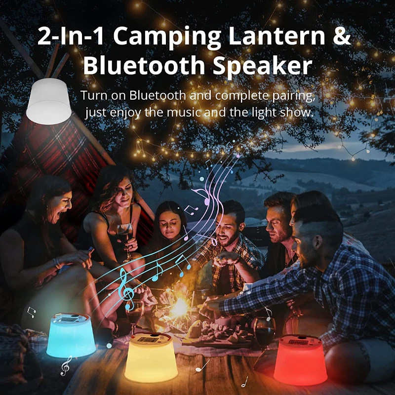 IP66 Waterproof collapsible Rechargeable solar Inflatablecamping light with Bluetooth Speaker for Camping Hiking Emergency