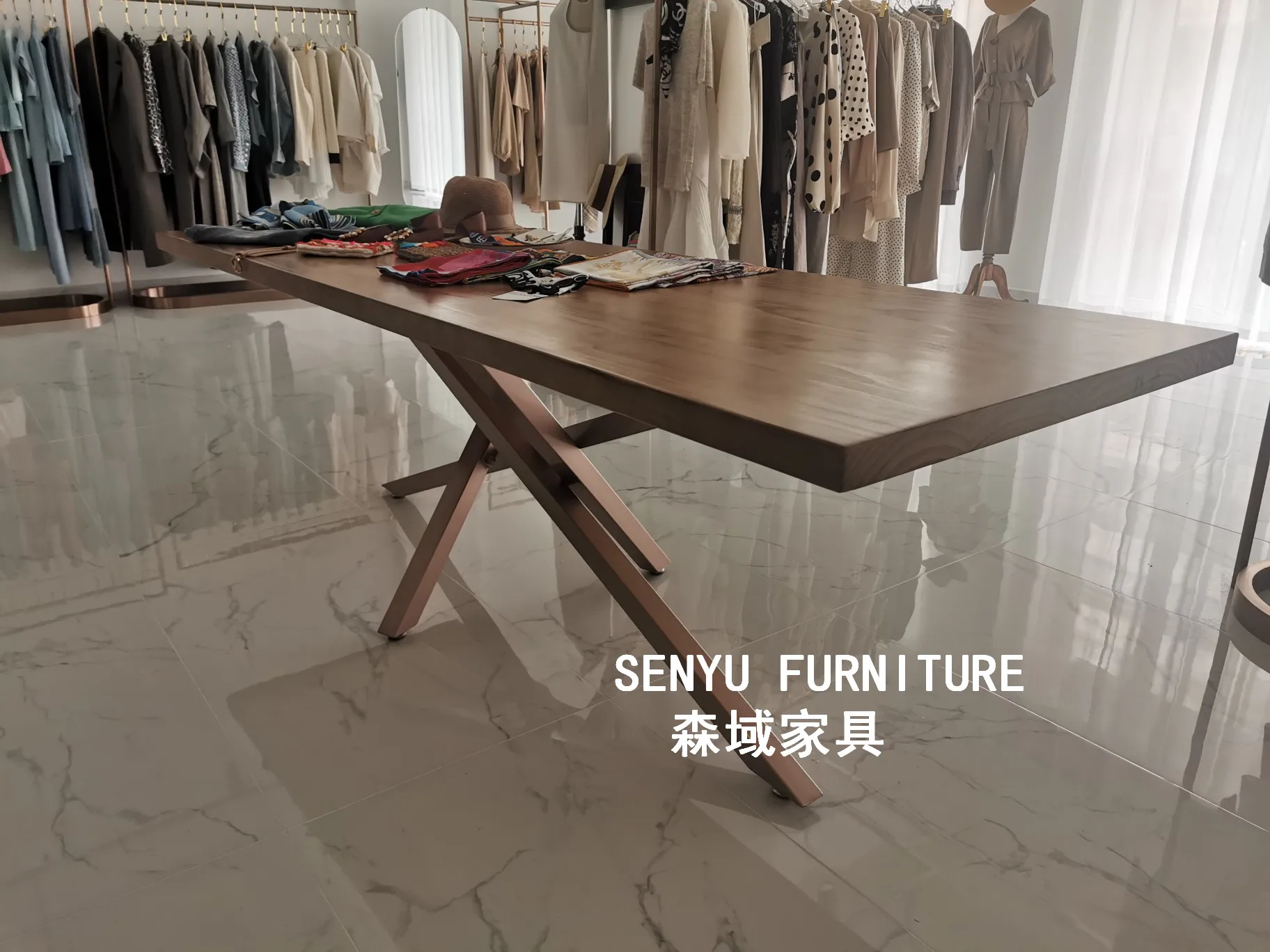 Factory price iron legs solid wood wooden dining table set