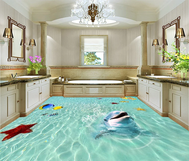 Custom Photo Floor Sticker European Style Mural Stone Parquet In Grand Hall  Waterproof Floor Sticker