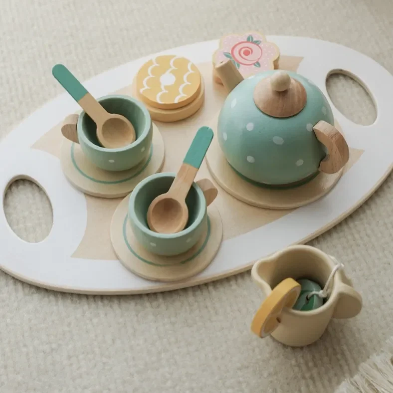 Preschool Baby Girls Pretend Play China Cups And Plates Wooden Afternoon Tea Sets Games For Kids