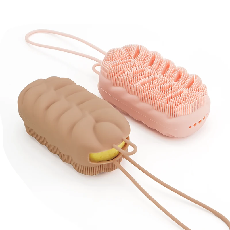 Custom Soft Dry Skin Massage Back Lash Bamboo Cleaning Hair Shower Washing Scrubber Kid Baby Silicone Bath Body Brush