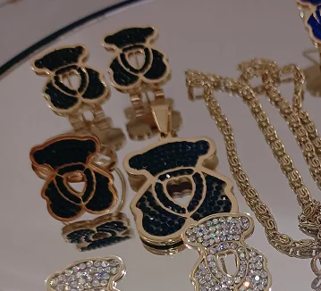 18 K Gold Plating Diamond Heart Bear Stainless Steel Jewelry Set for Woman with Finger chain