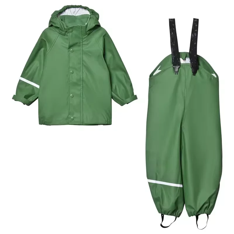 unisex outdoor play hiking sand waterproof warm PU clothing recycle rain suit jacket and trousers kids rain coat sets