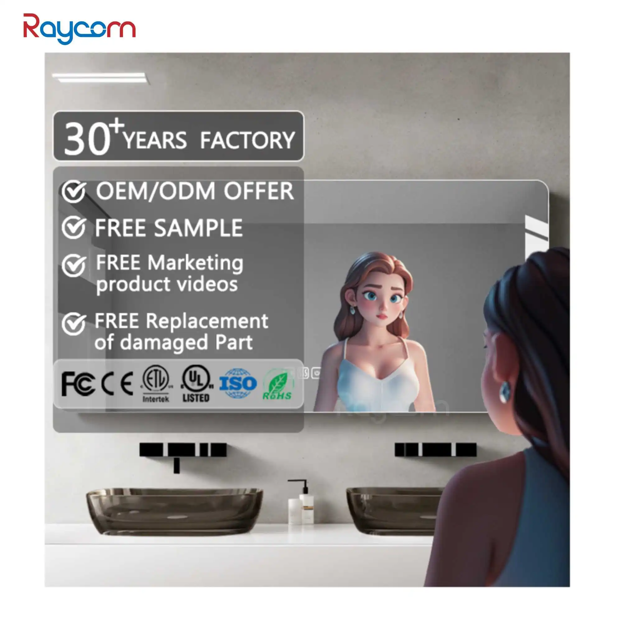 Customized touch screen led smart mirror android system Smart Waterproof Bedroom led bathroom mirror for home hotel