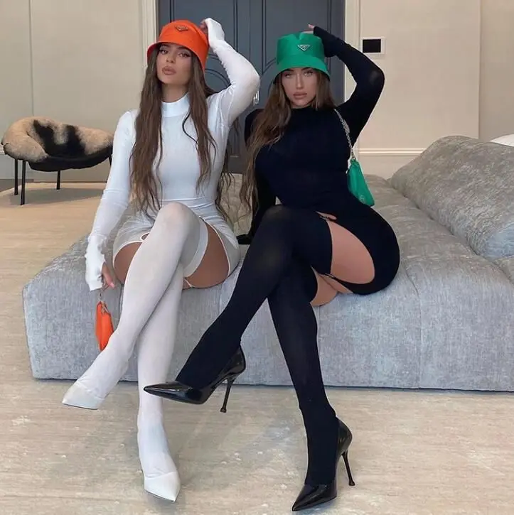 Hanging Tights Set Long sleeve Bodycon Dress Stockings suit Solid Color Club Dresses Mini Vestido Sexy Short Tight Mini Dress