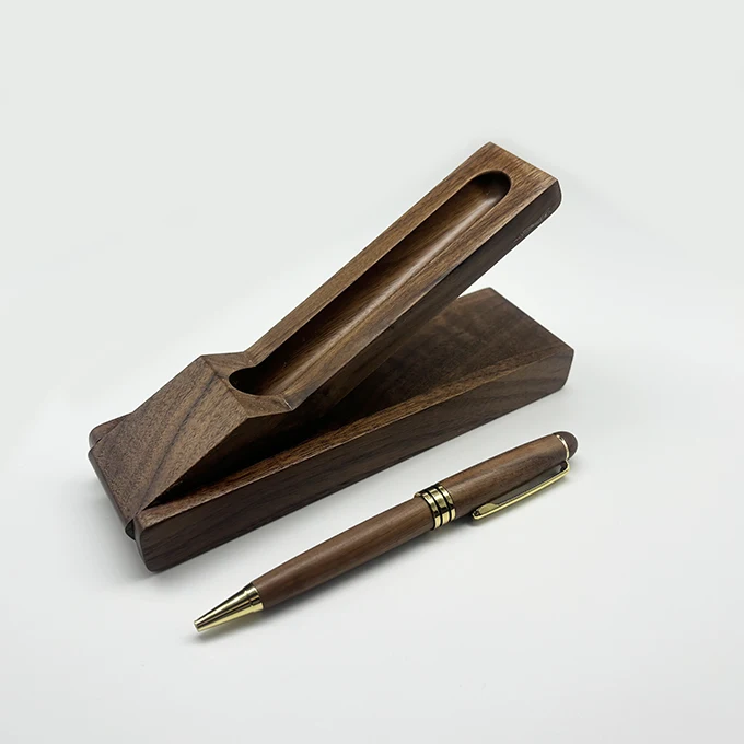 Wholesale Luxury Business Gift  Walnut Wooden ball Pen with custom logo Engrave Promotion wood pen with  folding stand wood box