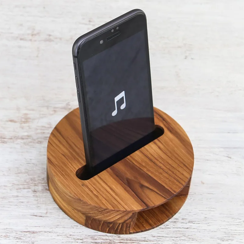 High Quality Wooden Multimedia Smart Phone Speaker Phone Stander Holder Classic Retro Style