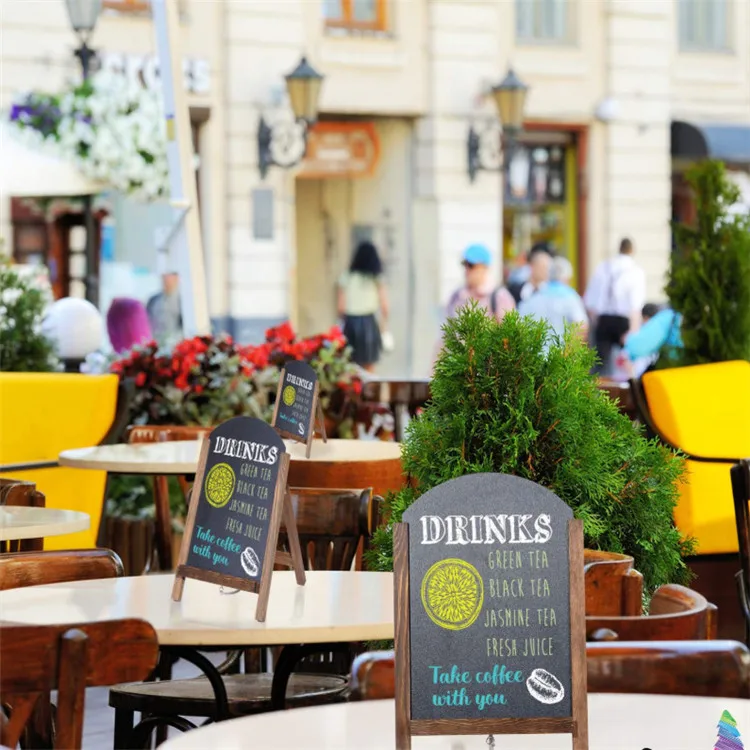 Arc Shaped Wooden Frame Non-Porous Chalkboard Sign standing blackboard