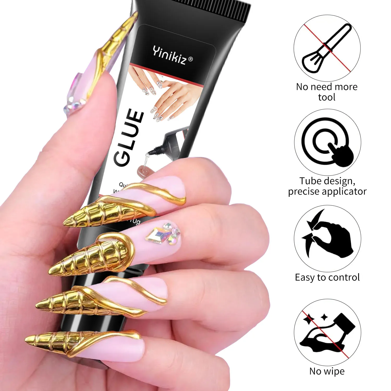 Yinikiz Quick Drying 10g Semi Solid Nail Glue with 10ml Remover for Press On Nails Tips  Long Lasting False Nails Kit Glue Gel