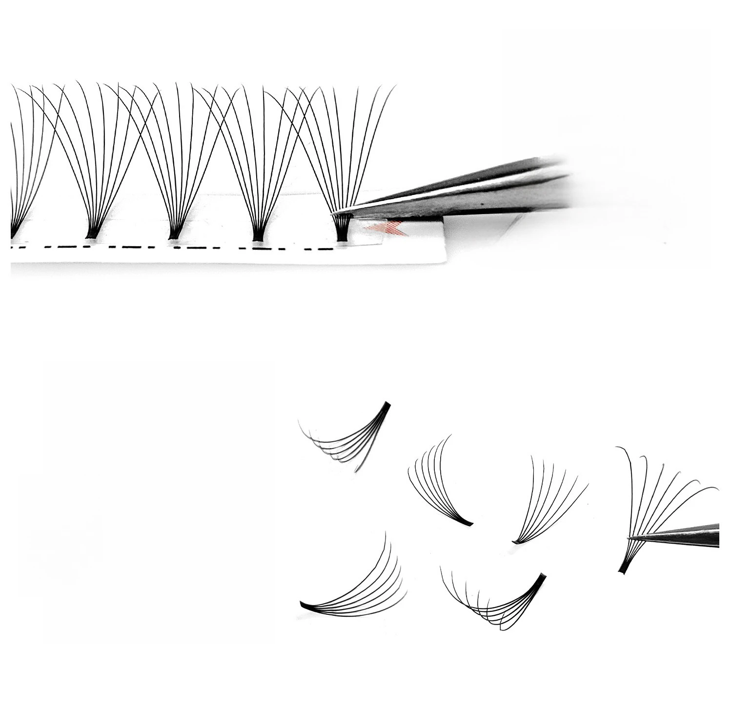 0.05mm 0.07mm Handmade Volume Short Stem Premade Fan Lashes 8-15mm Pre Made Fans